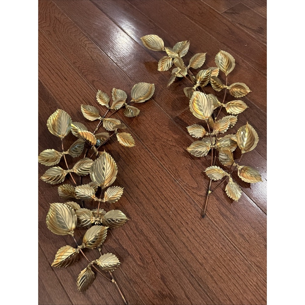 Vintage Brass HOMCO Home Interior Leaf Leaves Swag Wall Decor Hanging Set Of 2